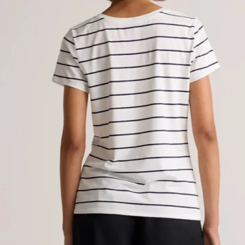 QUINCE COTTON MODAL SCOOP NECK TEE IVORY/BLACK STRIPE-M - Picture 2 of 3